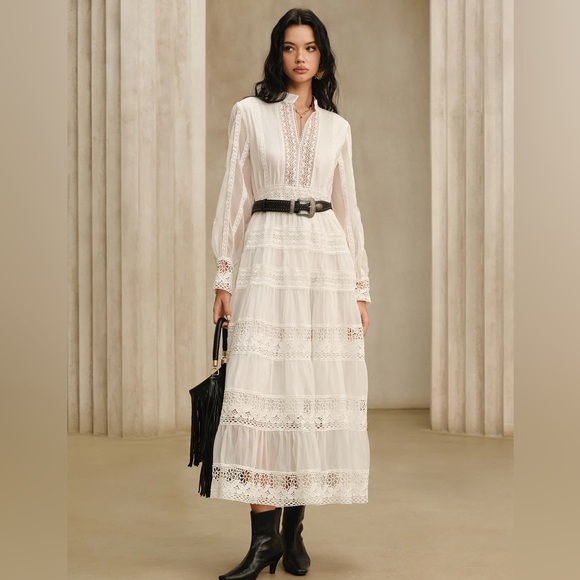 Commense Semi-Sheer Lace Panel Maxi Dress without Belt - Picture 2 of 7